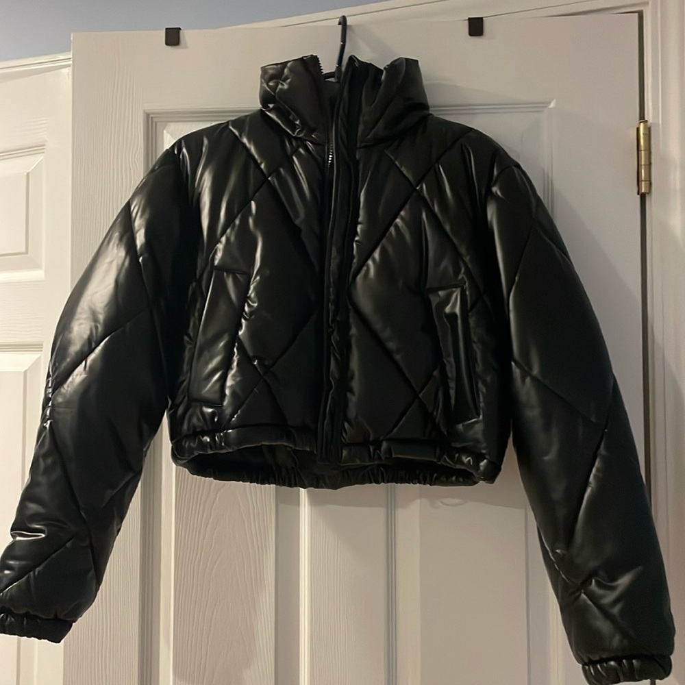 Garage quilted black puffer jacket, size M